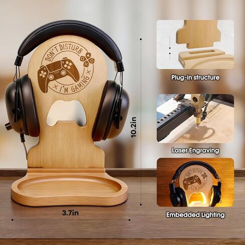Gifts for Boyfriend - Gamer Gifts for Men - Wooden Gaming Headset Stand with Light - Gaming Boys Room Decor - Gaming Accessories in Saudi Arabia