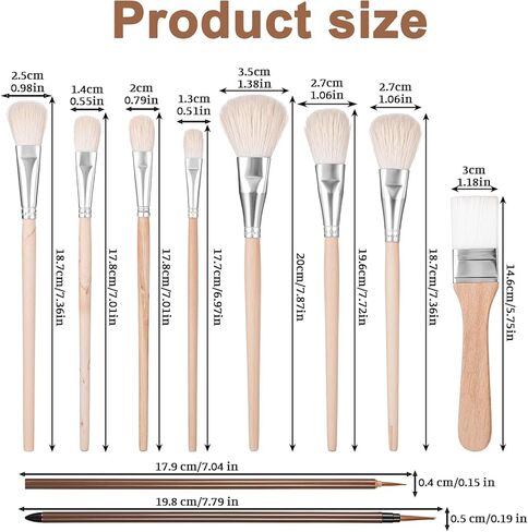 10 Pcs Pottery Glaze Brushes Soft Bristle Ceramic Brushes Set Glazing Goat Hair Blending Brush Blending Mop Underglaze Brush Acrylic Watercolor Art Paintbrush for Oil Pottery Painting Artists in Saudi Arabia