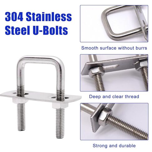 U Bolts 2 Inch Wide, 120mm Length M10 Stainless Steel Square Tube Clamps with Nut and Plate (4 Set) in Kuwait