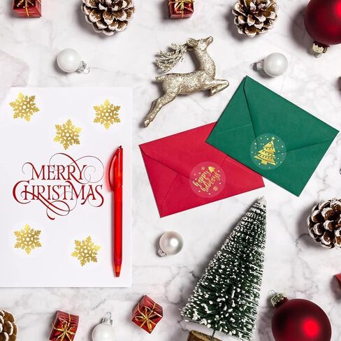 Merry Christmas Stickers Roll Gold Foil Snowflake Xmas Tree Paper Decals 6 Design Sparkly Winter Self-Adhesive Decorative Stickers for Envelope Sealing Invitation Card Party Supplies, 500Pcs in Saudi Arabia