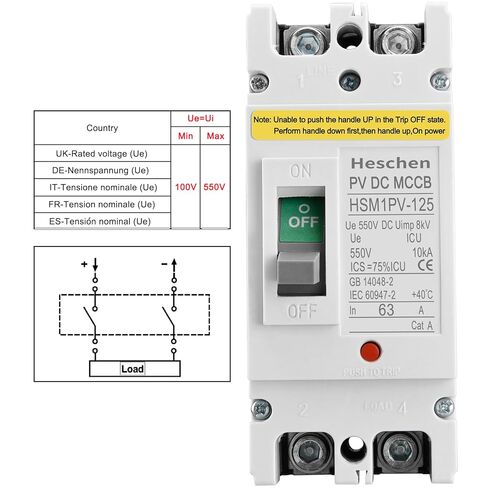 DC Molded Case Circuit Breaker MCCB, HSM1PV-125, 2 Poles, DC550V 80A, Photovoltaic Circuit Breaker, for Solar PV System Solar Panels Grid System in Saudi Arabia