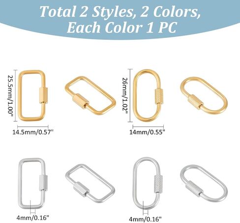 UNICRAFTALE 4Pcs 2 Colors Stainless Steel Screw Locking Carabiner Golden Oval Necklace Connector Metal Lock Clasps Keychain Hook Pendants for DIY Necklaces Bracelet Jewelry Making in Saudi Arabia