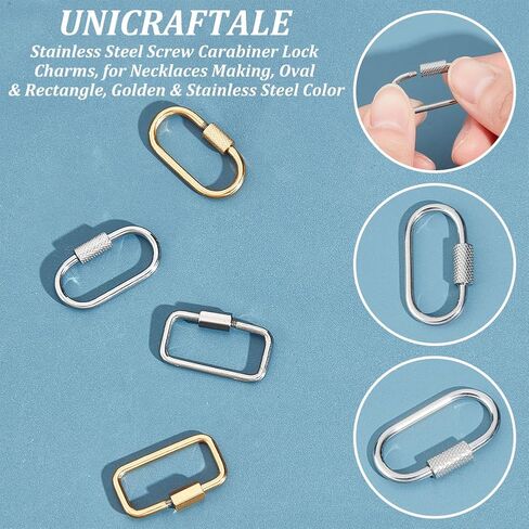 UNICRAFTALE 4Pcs 2 Colors Stainless Steel Screw Locking Carabiner Golden Oval Necklace Connector Metal Lock Clasps Keychain Hook Pendants for DIY Necklaces Bracelet Jewelry Making in Saudi Arabia