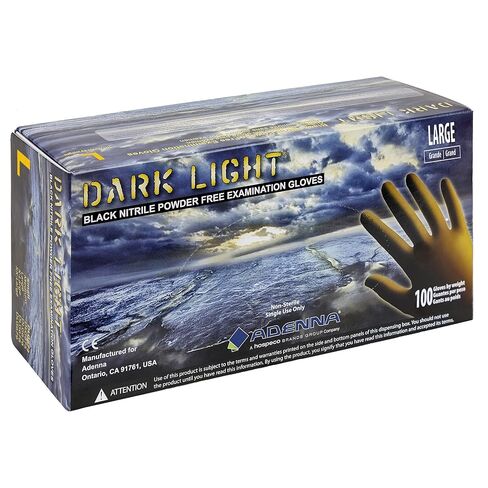 Adenna Dark Light 9 mil Nitrile Powder Free Exam Gloves (Black), Large - Box of 100 (DLG676) in Kuwait