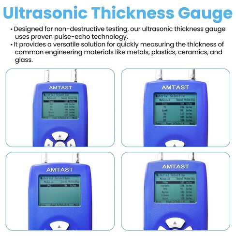 AMTAST Thickness Gauge Professional Digital Ultrasonic Thickness Tool Range 1.2~225mm 0.05-8.8inch LCD Meter Tester Measuring Tool in Kuwait