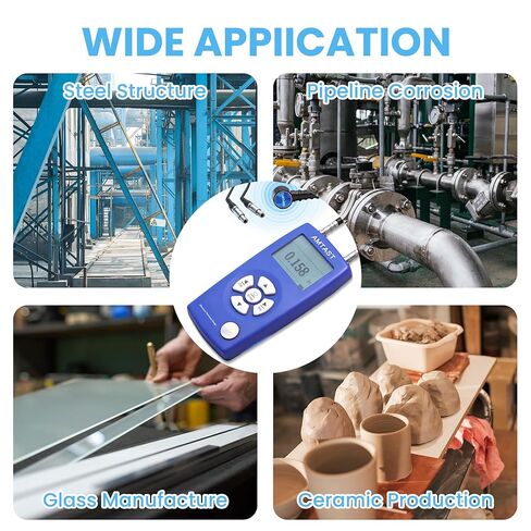 AMTAST Thickness Gauge Professional Digital Ultrasonic Thickness Tool Range 1.2~225mm 0.05-8.8inch LCD Meter Tester Measuring Tool in Kuwait