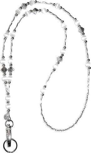 Hidden Hollow Beads Super Slim White Strong Breakaway Clasp Women's Lanyard, Beaded Badge ID Card Holder, Made in USA Teacher Cruise Key Keychain Phone in Saudi Arabia