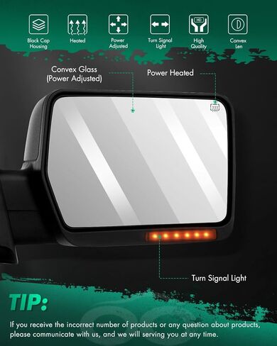 SCITOO Tow Mirrors Compatible with for 2007-2014 For Ford For F150 Series Pickup Truck Mirrors Power Adjusted Heated Turn Signal Light Black Housing Towing Mirrors LH RH in Saudi Arabia
