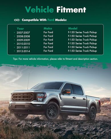 SCITOO Tow Mirrors Compatible with for 2007-2014 For Ford For F150 Series Pickup Truck Mirrors Power Adjusted Heated Turn Signal Light Black Housing Towing Mirrors LH RH in Saudi Arabia