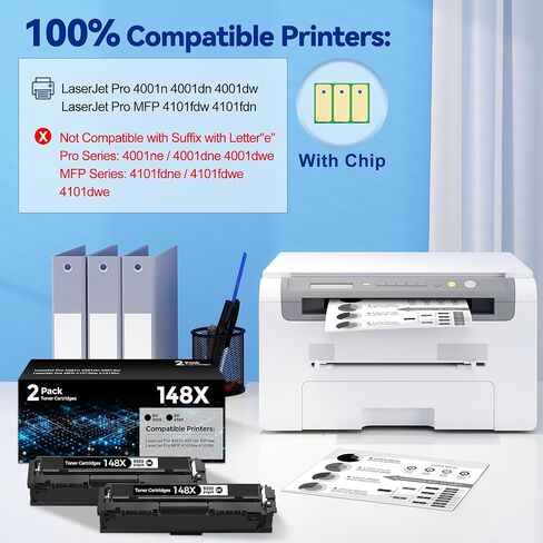 خراطيش حبر 148X عبوتان (19000 صفحة) متوافقة مع سلسلة LaserJet Pro 4001 MFP 4101 لطابعة HP 148X 148A W1480X عالية الإنتاجية لطابعة Pro 4001dw 4001dn 4001n MFP 4101fdw 4101fdn in Kuwait