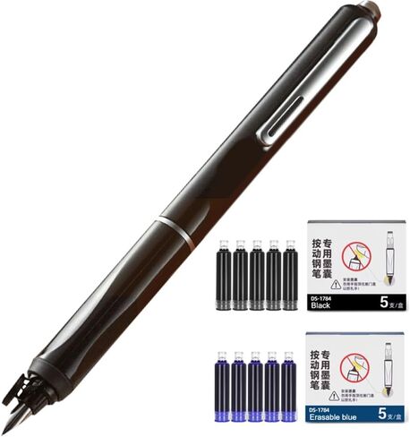 مجموعة أقلام حبر قابلة للسحب، رأس رفيع 0.38 مم، تتضمن 5 خراطيش حبر سوداء و5 زرقاء، لا تسرب للكتابة السلسة، هدية رائعة لمستلزمات المكتب المدرسية (أسود) in Kuwait