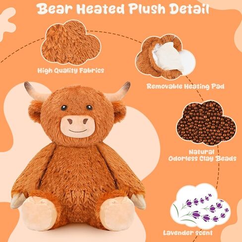 Weighted Stuffed Animals Highland Cow Plush Heated Microwavable Weighted Plushies Stuffy Lavender Scented Highland Cow Stuffed Animal Calming Gift for Kids and Adults in Kuwait