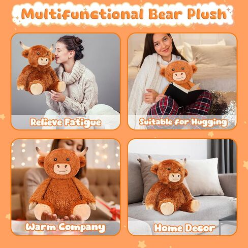 Weighted Stuffed Animals Highland Cow Plush Heated Microwavable Weighted Plushies Stuffy Lavender Scented Highland Cow Stuffed Animal Calming Gift for Kids and Adults in Kuwait