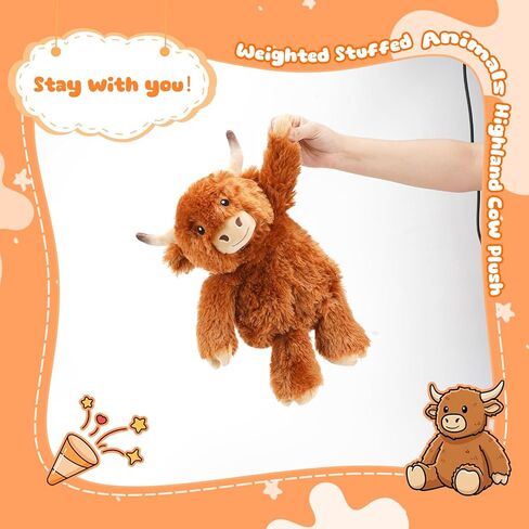 Weighted Stuffed Animals Highland Cow Plush Heated Microwavable Weighted Plushies Stuffy Lavender Scented Highland Cow Stuffed Animal Calming Gift for Kids and Adults in Kuwait