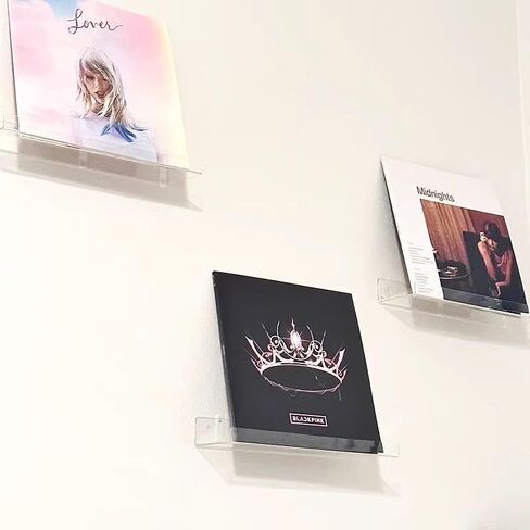 3Pcs Clear Vinyl Record Shelf Wall Mount, Adhesive Record Holder, Wall Record Holder Display Shelf, Bookshelf, Acrylic Album Holder Display, Album Frame Organizer for CD, Book Art Storage Home Decor in Saudi Arabia