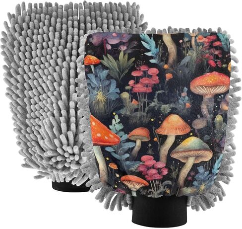 AIXIWAWA Car Wash Mitt Washing Glove Scratch Free Water Absorbent 2 Pack Medium Watercolor Mushrooms Print in Saudi Arabia