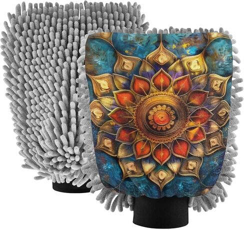AIXIWAWA Car Wash Mitt Washing Glove Scratch Free Water Absorbent 2 Pack Medium Luxurious Mandala Print in Saudi Arabia