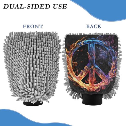 AIXIWAWA Car Wash Mitt Washing Glove Scratch Free Water Absorbent 2 Pack Medium Peace Sign Flame Print in Saudi Arabia
