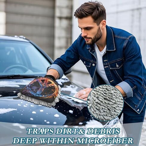 AIXIWAWA Car Wash Mitt Washing Glove Scratch Free Water Absorbent 2 Pack Medium Peace Sign Flame Print in Saudi Arabia