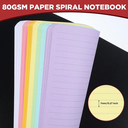 8 Pack Spiral Notebook – 5" x 7" Black PVC Cover College Ruled Journals, 100 Sheets/200 Pages – 7 Colors Vibrant Lined Paper Memo Pads for Learning Space, Office, and Gifting in Saudi Arabia
