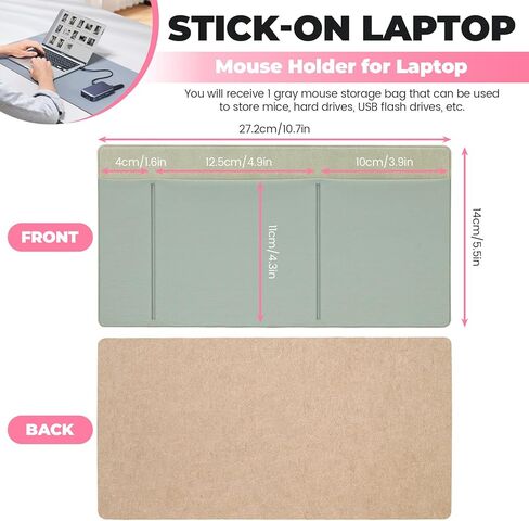 3-Pocket Laptop Pouch for Mouse & Hard Drive, Adhesive Holder Case Elastic Sleeve Pocket for External Portable SSD, Phone, USB Cable, Pen, Green in Saudi Arabia