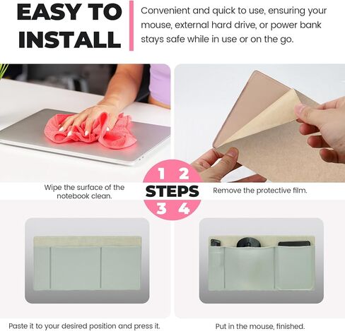 3-Pocket Laptop Pouch for Mouse & Hard Drive, Adhesive Holder Case Elastic Sleeve Pocket for External Portable SSD, Phone, USB Cable, Pen, Green in Saudi Arabia