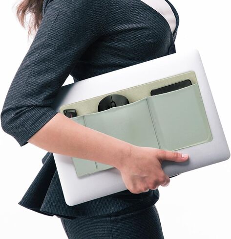 3-Pocket Laptop Pouch for Mouse & Hard Drive, Adhesive Holder Case Elastic Sleeve Pocket for External Portable SSD, Phone, USB Cable, Pen, Green in Saudi Arabia