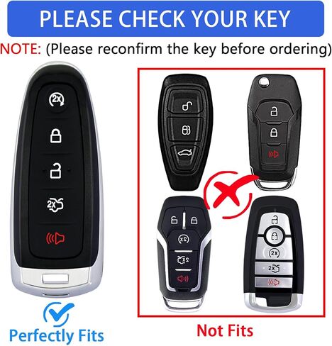 لغطاء Ford Key Fob مع سلسلة مفاتيح، غطاء غطاء غطاء مفتاح Fob متوافق مع Ford C-Max Edge Escape Expedition Explorer Flex Focus Taurus Lincoln MKS MKT MKX مفتاح التحكم عن بعد الذكي (أسود) in Kuwait