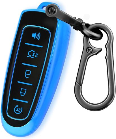 لغطاء Ford Key Fob مع سلسلة مفاتيح، غطاء غطاء غطاء مفتاح Fob متوافق مع Ford C-Max Edge Escape Expedition Explorer Flex Focus Taurus Lincoln MKS MKT MKX مفتاح التحكم عن بعد الذكي (أسود) in Kuwait