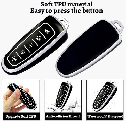 لغطاء Ford Key Fob مع سلسلة مفاتيح، غطاء غطاء غطاء مفتاح Fob متوافق مع Ford C-Max Edge Escape Expedition Explorer Flex Focus Taurus Lincoln MKS MKT MKX مفتاح التحكم عن بعد الذكي (أسود) in Kuwait