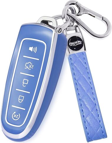 لغطاء Ford Key Fob مع سلسلة مفاتيح، غطاء غطاء غطاء مفتاح Fob متوافق مع Ford C-Max Edge Escape Expedition Explorer Flex Focus Taurus Lincoln MKS MKT MKX مفتاح التحكم عن بعد الذكي (أسود) in Kuwait