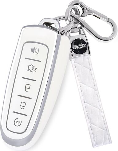 لغطاء Ford Key Fob مع سلسلة مفاتيح، غطاء غطاء غطاء مفتاح Fob متوافق مع Ford C-Max Edge Escape Expedition Explorer Flex Focus Taurus Lincoln MKS MKT MKX مفتاح التحكم عن بعد الذكي (أسود) in Kuwait