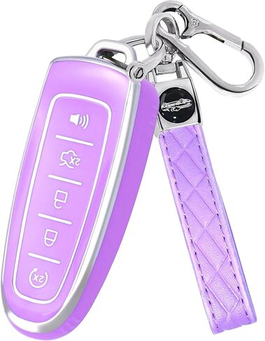 لغطاء Ford Key Fob مع سلسلة مفاتيح، غطاء غطاء غطاء مفتاح Fob متوافق مع Ford C-Max Edge Escape Expedition Explorer Flex Focus Taurus Lincoln MKS MKT MKX مفتاح التحكم عن بعد الذكي (أسود) in Kuwait