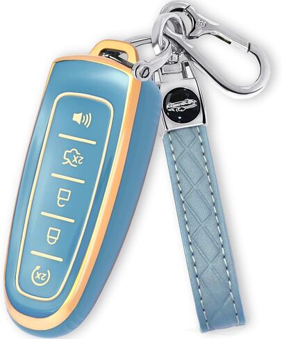 لغطاء Ford Key Fob مع سلسلة مفاتيح، غطاء غطاء غطاء مفتاح Fob متوافق مع Ford C-Max Edge Escape Expedition Explorer Flex Focus Taurus Lincoln MKS MKT MKX مفتاح التحكم عن بعد الذكي (أسود) in Kuwait