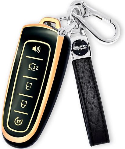 لغطاء Ford Key Fob مع سلسلة مفاتيح، غطاء غطاء غطاء مفتاح Fob متوافق مع Ford C-Max Edge Escape Expedition Explorer Flex Focus Taurus Lincoln MKS MKT MKX مفتاح التحكم عن بعد الذكي (أسود) in Kuwait