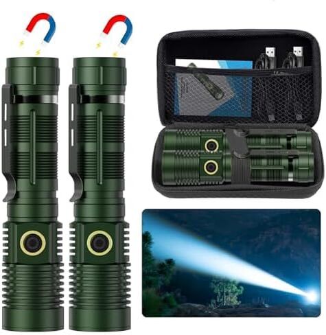 Flashlights High Lumens Rechargeable(Battery Included), 20000 Lumens Super Bright Powerful Small Magnetic Flashlight, 6 Mode, Zoomable, Waterproof, Handheld Flashlight for Camping Hiking Emergency in Kuwait