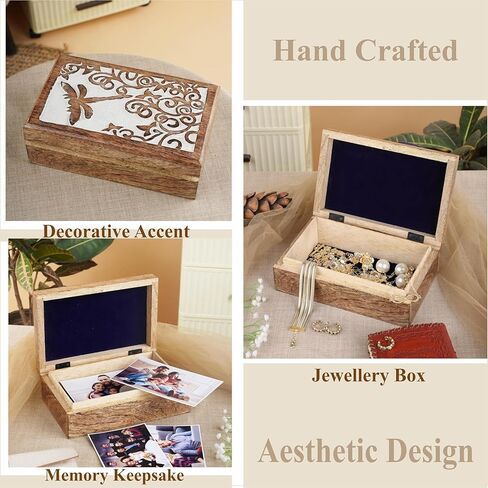 Ajuny Wooden Hand Carved Decorative Box with Celtic Tree Of Life Carvings White - Multipurpose Use As Jewelry Storage, Trinket Holder or Watch Box, Great For Gifts in Saudi Arabia