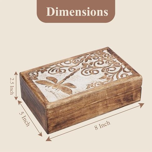 Ajuny Wooden Hand Carved Decorative Box with Celtic Tree Of Life Carvings White - Multipurpose Use As Jewelry Storage, Trinket Holder or Watch Box, Great For Gifts in Saudi Arabia