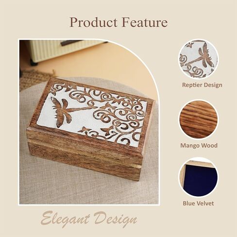 Ajuny Wooden Hand Carved Decorative Box with Celtic Tree Of Life Carvings White - Multipurpose Use As Jewelry Storage, Trinket Holder or Watch Box, Great For Gifts in Saudi Arabia