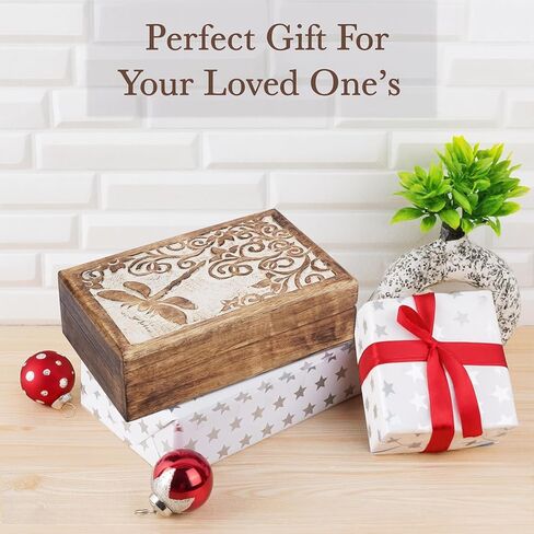 Ajuny Wooden Hand Carved Decorative Box with Celtic Tree Of Life Carvings White - Multipurpose Use As Jewelry Storage, Trinket Holder or Watch Box, Great For Gifts in Saudi Arabia
