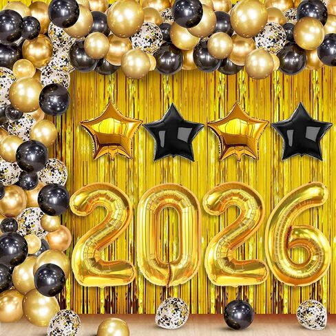 مجموعة بالونات Happy New Year من كاتش أون - 40 بوصة، عبوة من 42 بالونة | 2026 بالونات لزينة رأس السنة السعيدة 2026 | سنة جديدة سعيدة 2026 ناي بالون | لوازم حفلات رأس السنة الجديدة 2026، ديكورات NYE in Kuwait