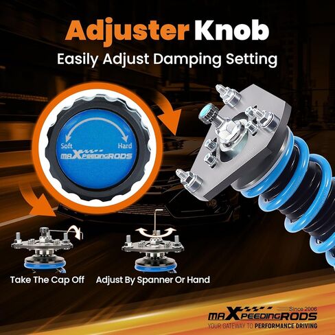 maxpeedingrods Coilover for VW Jetta MK5 Mk6 2005-2019، لـ VW Golf Mk5 Mk6 2003-2012، طقم تعليق كويلوفيرس قابل للتعديل بـ 24 مستوى، مجموعة خفض مطورة T6 قابلة للتعديل باللون الأزرق in Saudi Arabia