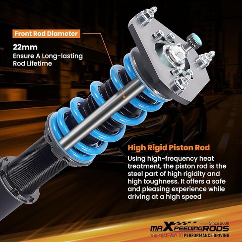 maxpeedingrods Coilover for VW Jetta MK5 Mk6 2005-2019، لـ VW Golf Mk5 Mk6 2003-2012، طقم تعليق كويلوفيرس قابل للتعديل بـ 24 مستوى، مجموعة خفض مطورة T6 قابلة للتعديل باللون الأزرق in Saudi Arabia