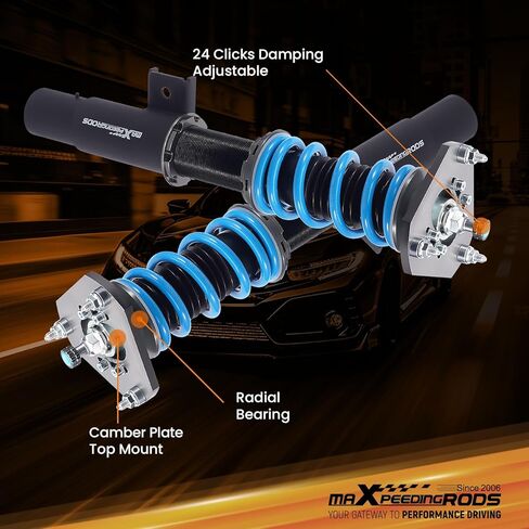 maxpeedingrods Coilover for VW Jetta MK5 Mk6 2005-2019، لـ VW Golf Mk5 Mk6 2003-2012، طقم تعليق كويلوفيرس قابل للتعديل بـ 24 مستوى، مجموعة خفض مطورة T6 قابلة للتعديل باللون الأزرق in Saudi Arabia