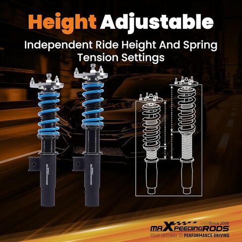 maxpeedingrods Coilover for VW Jetta MK5 Mk6 2005-2019، لـ VW Golf Mk5 Mk6 2003-2012، طقم تعليق كويلوفيرس قابل للتعديل بـ 24 مستوى، مجموعة خفض مطورة T6 قابلة للتعديل باللون الأزرق in Saudi Arabia