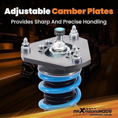 maxpeedingrods Coilover for VW Jetta MK5 Mk6 2005-2019، لـ VW Golf Mk5 Mk6 2003-2012، طقم تعليق كويلوفيرس قابل للتعديل بـ 24 مستوى، مجموعة خفض مطورة T6 قابلة للتعديل باللون الأزرق in Saudi Arabia