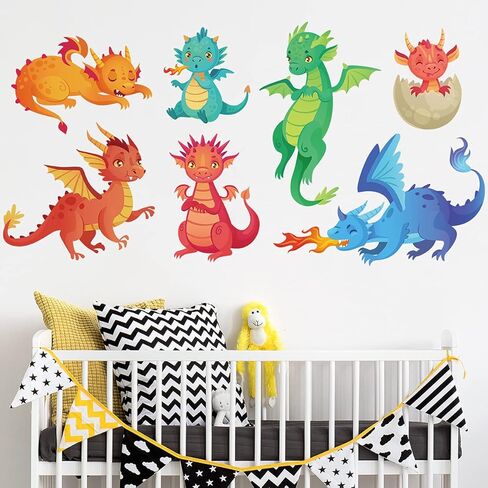 Large Dragon Wall Decals Cartoon 3D Dinosaur Kids Wall Stickers Peel and Stick Vinyl Dragon Dinos Wall Decals Stickers for Kids Bedroom Playroom Baby Nursery Wall Decor in Saudi Arabia