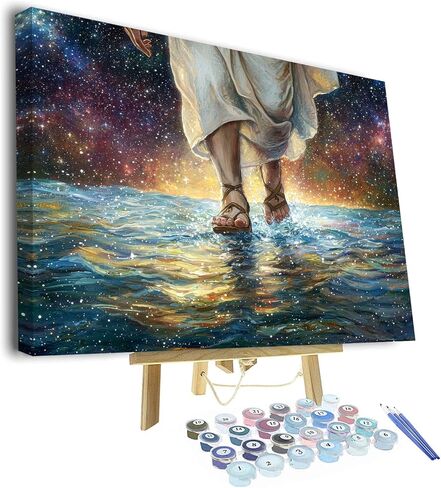 Jesus Christ Walking on Water Paint by Numbers Kit for Adults Beginner, Biblical Scene Paint by Number, Belief in the Starry Universe DIY Oil Painting Kits for Home Wall Decor Gift 16x20 Inch in Saudi Arabia