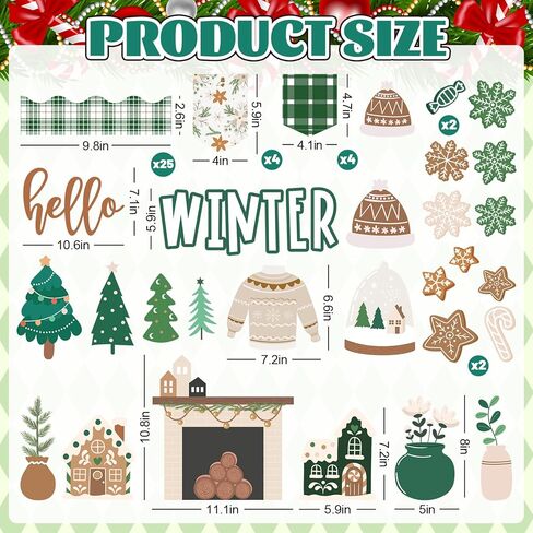 77 Pcs Hello Winter Bulletin Board Decoration Green Christmas Tree Gingerbread Paper Cutouts with 150 Pcs Glue Points for Xmas Holiday Welcome Party Classroom in Saudi Arabia