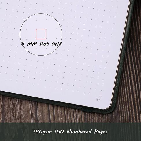 TIEFOSSI B5 Dotted Journal، دفتر ملاحظات شبكي منقطة للنساء والرجال، دفاتر ملاحظات ذات غلاف فني لمذكرات تنظيم المخطط، ورق سميك 160 جرام في المتر المربع، 150 صفحة مرقمة بحواف فضية in Kuwait